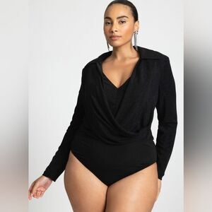 Eloquii Sparkle Knit Cowl Neck Black Bodysuit Size 14/16